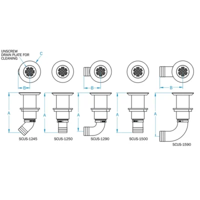 GROCO Deck Scupper 90 Degree 1-1/2″ Hose Connection