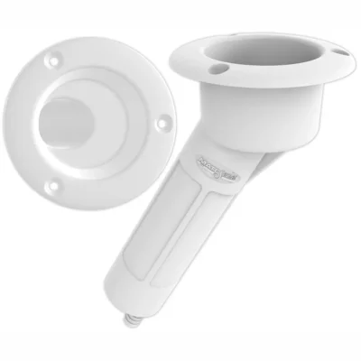 Mate Series Plastic 30&deg; Rod & Cup Holder - Drain - Round Top - White